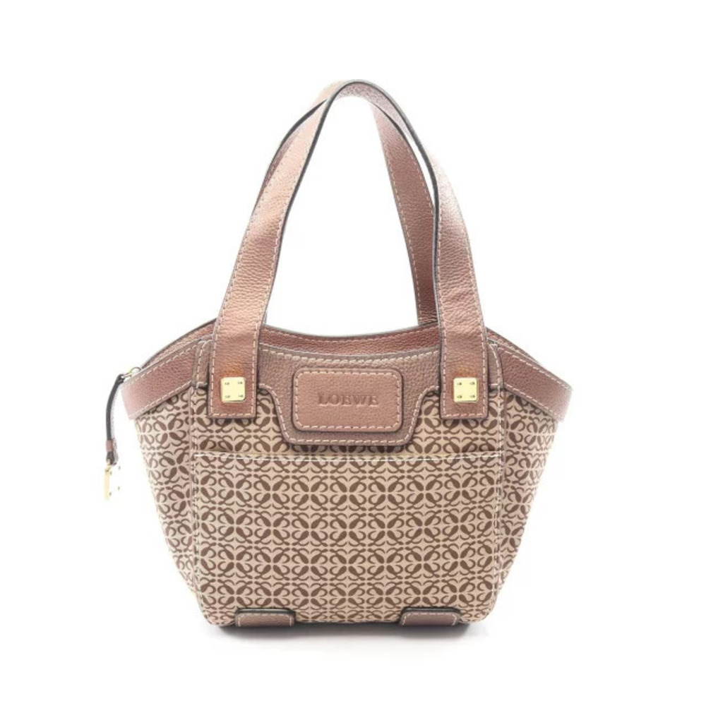 Loewe Road Anagram Handbag Canvas Leather Beige Cream Brown